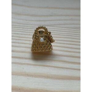 Vintage Avon Fashion Jewelry Gold Tone Faux Pearl Bag Purse Lapel Pin